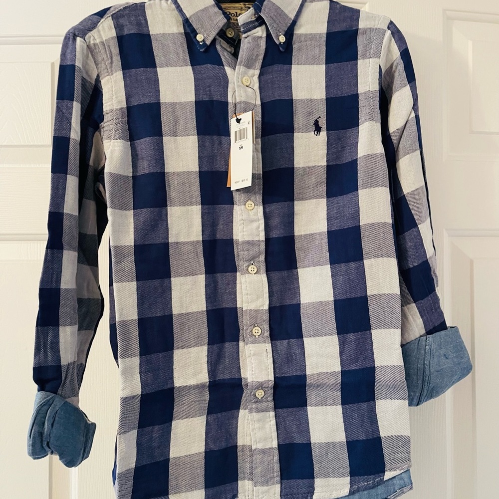 Ralph Lauren Blue and White Plaid Button-Down Shirt